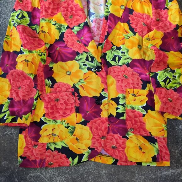 Vintage Rampage Blazer Jacket Womens S Yellow Pink Floral Two Buttoned Y2k - Picture 3 of 12